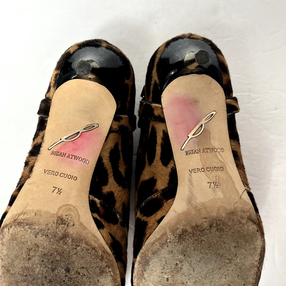 Brian Atwood Boots Womens 7.5M Leopard Print Calf Hair Pointed Toe Kitten Heel - Picture 10 of 13